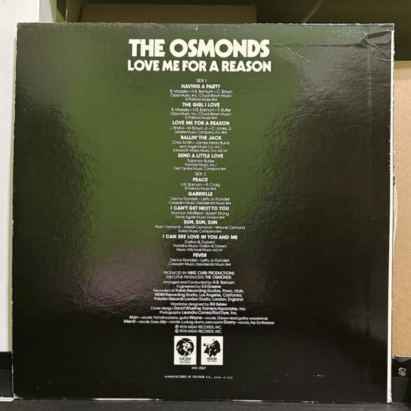 The Osmonds – Love Me For A Reason 黑膠唱片背面