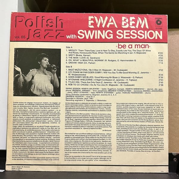 Ewa Bem With Swing Session – Be A Man 黑膠唱片背面